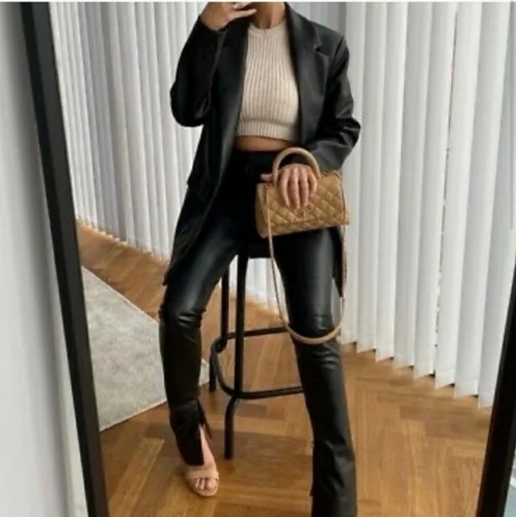 Zara Extra Long Faux Leather Leggings Pants - Picture 13 of 15